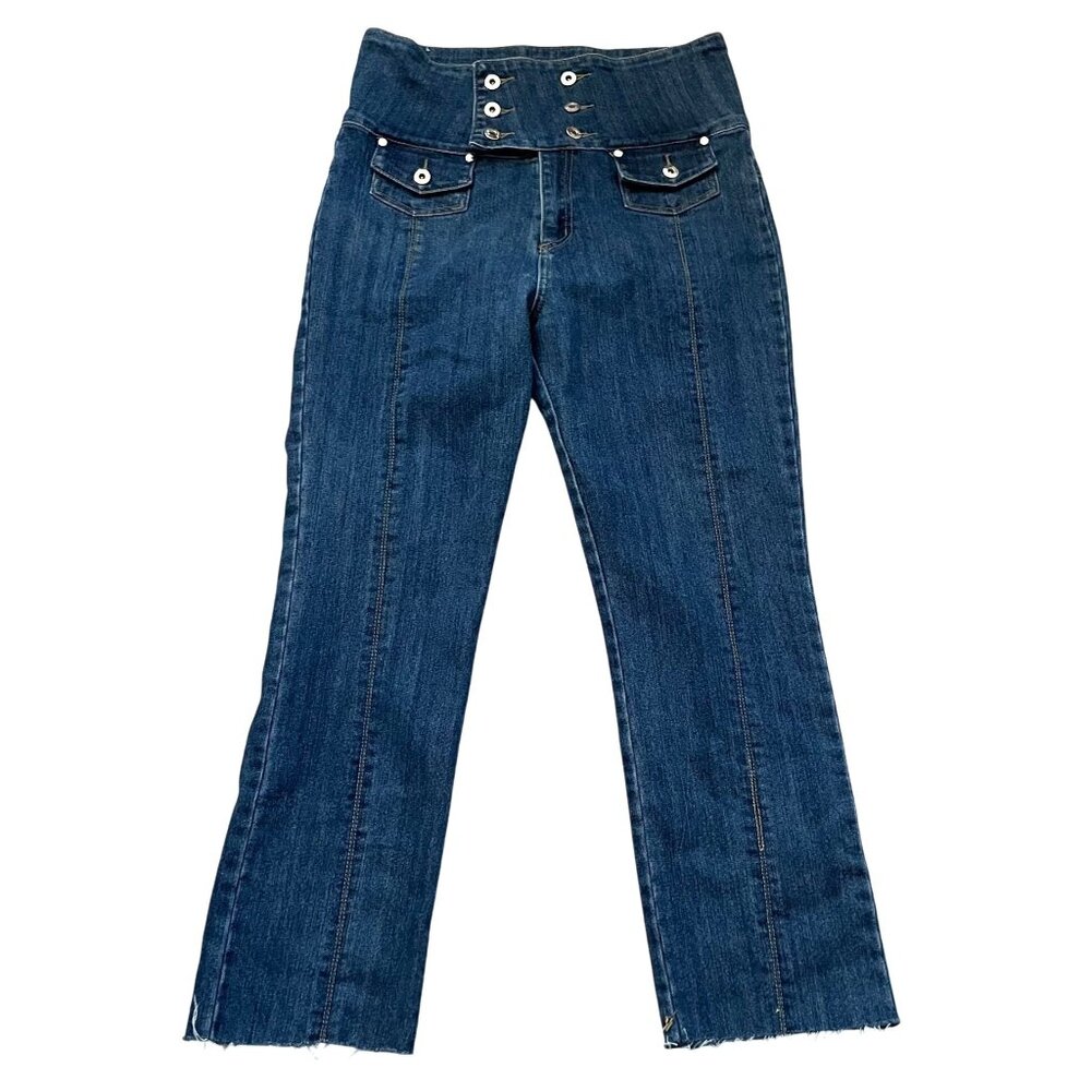 Touch Me Denim Raw Hem Straight Leg Jeans Women's Blue 90s Y2K Retro